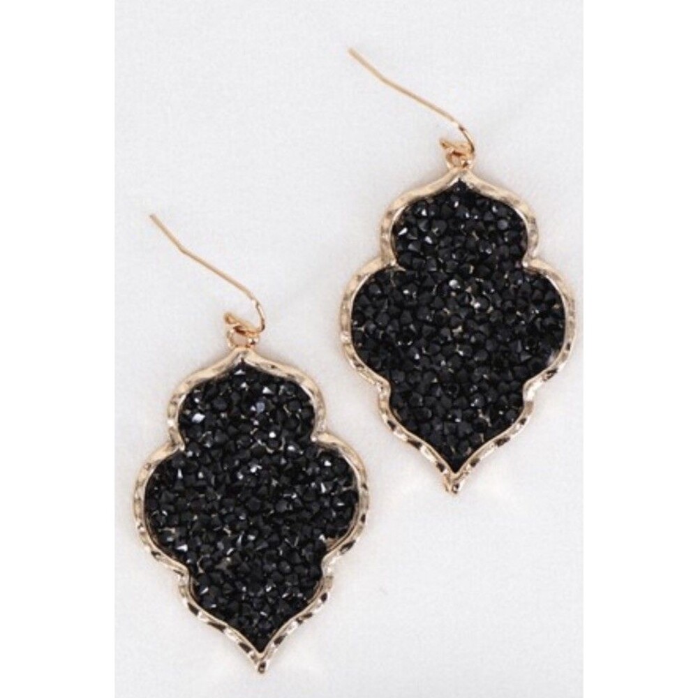 NWT Moroccan Pavé Drop Earrings Black on Gold